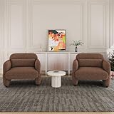 ISHUHL 33.46' Accent Chairs Set of 2, Comfy Living Room Reading Chairs, Oversized Sherpa Lamb Lounge arm Chair with Waist Pillow for Bedroom and Living Room (Dark Brown)