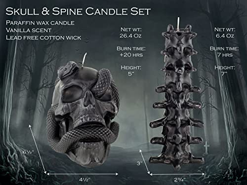 Kobi & Knight Black Skull Candle Set - Xl Skull Goth Candle With Snake And Spine In Coffin Gift Box - Gothic Candles For Spooky Halloween Decorations - Creepy Candles For Goth Decor - Skeleton Candle #TOP6