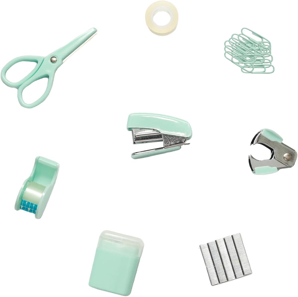 Lilaly 1 juego de mini kit de suministros de oficina, mini útiles escolares, mini grapadora, lindos útiles escolares (azul)