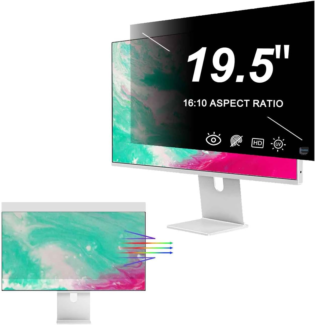 19.5 Inch Privacy Screen for Computer Monitor, Anti Glare Blue Light Computer Monitor Privacy Filter, Anti-Peep Screen Protective Film, 19.5in 16:10 Widescreen Monitor(16.45 X 10.31 inch)