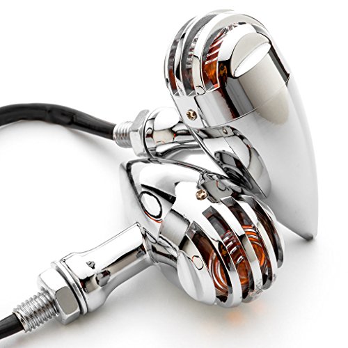Krator 2Pcs Chrome Heavy Duty Motorcycle Turn Signals Finned Grill Scalloped Blinkers Compatible With Yamaha V-Star Vstar 950 1100 1300 Classic Stryker #TOP29