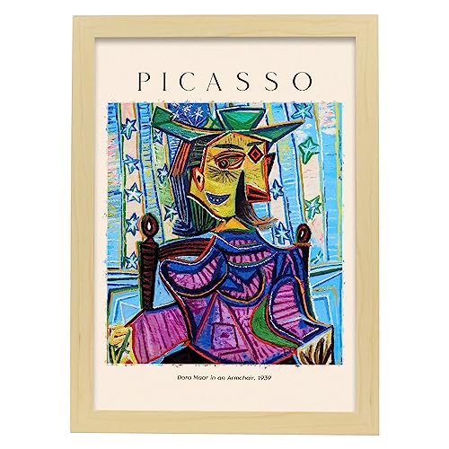 Lámina poster de Dora Maar en un sillón Cuadros decorativos para tu salón, hogar. Estampados de arte de pared. Impresiones de pared estética inspiradas en Picasso A3 con marcos de madera ligera