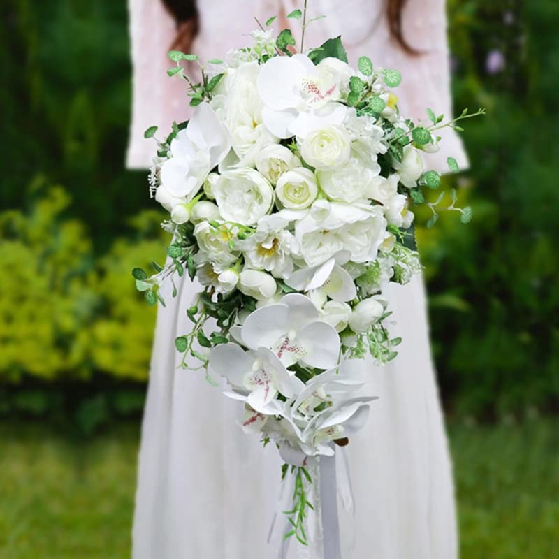 Boda en cascada ramo de novia mariposa artificial orquídea cascada flores
