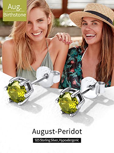 Chicsilver CE13761B-8-UC Hypoallergenic Birthstone Earrings, 925 Sterling Silver Round Cut Peridot Stone August Birthstone Stud Earrings thumb #4