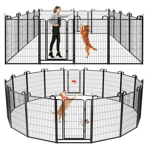 Image of Kfvigoho Dog Playpen Outdoor 16 Piece Panels Heavy Duty Dog Fence 47 inch | Anti-Rust with Doors Portable for RV Camping Yard, Total 36FT, 103 Sq.ft, Snowy Black