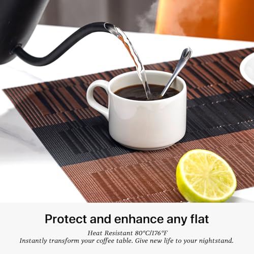 LEXMORE-Placemats-Set-of-6-VinylPlastic-Woven-Place-Mats-for-Kitchen-Table-IndoorOutdoor-Washable-Placemat-Wipeable-Dining-Table-MatsOmbre-Brown-Black LEXMORE Placemats Set of 6 VinylPlastic Woven Place Mats for Kitchen Table IndoorOutdoor Washable Placemat Wipeable Dining Table MatsOmbre Brown Black