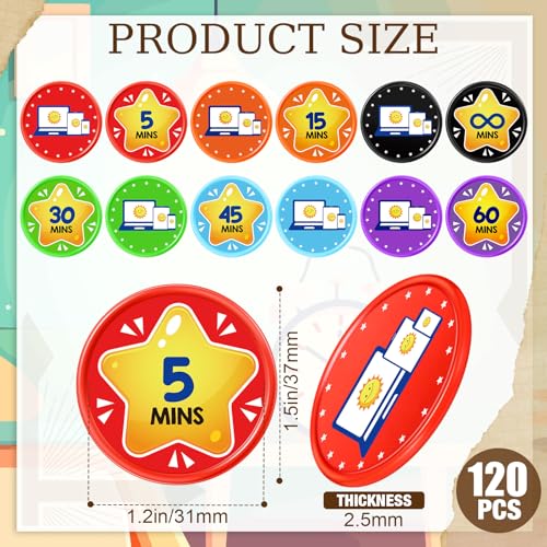 Eersida 120 Pcs Round Screen Time Tokens for Behavior Clip to Rewards, Behavior Management Tool, Positive Reinforcement, Reward Incentives and Teacher Handout Rewards