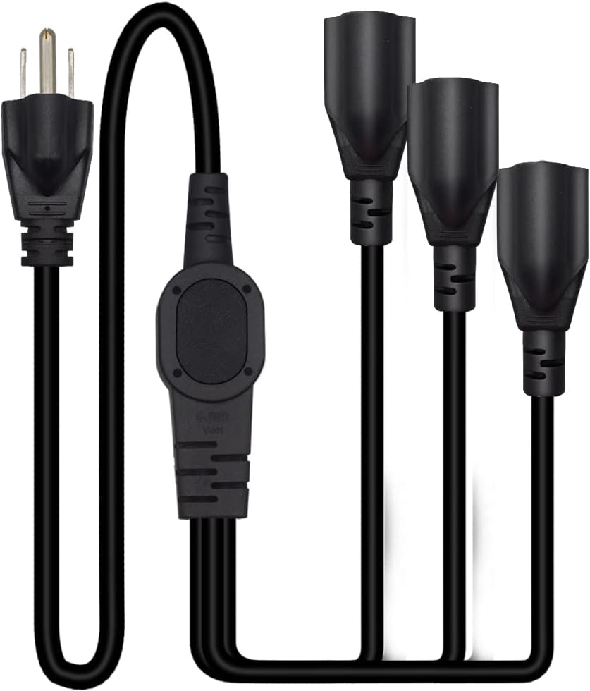 3.9FT NEMA 5-15P to 3X NEMA 5-15R Y Style 3-Outlet Extension Cord for Home, Room, Office，3 Prong 1 to 3 Outlet Power Cord Splitter Cord