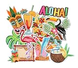 HEYTRCO 12PCS Hawaiian Island Theme Iron on Patches, Tropical Tiki Lei Hula Surfboard Monstera Embroidered Badges for Clothes, Aloha Applique for Kids, Hats, Jeans, Jackets, Bags, Dress