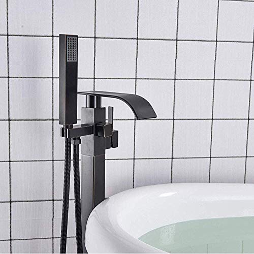 Mélangeurs de baignoire cascade au sol et douche à main bronze - 5