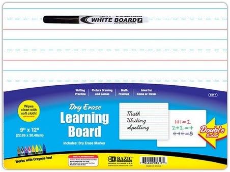 BAZIC Double Sided Dry Erase Learning Board w/ Marker, 9 X 12 Inch