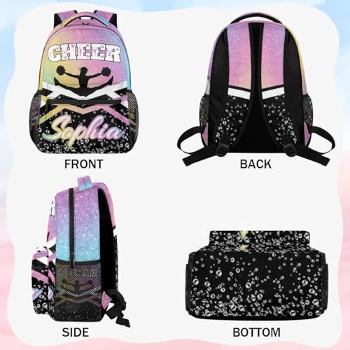 TropicalLife Personalized Backpack Cheerleader Backpack for Cheerleading Custom Cheer Shoulder Bag Daycare Backpack with Name Blue Pinks Purple Glitter4