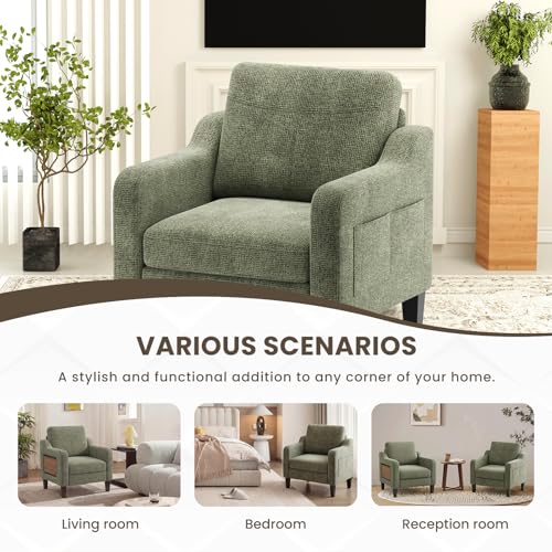 COLAMY Modern Accent Chair Set of 2 with Foldable Table, 2 Side Pockets,Upholstered Living Room Side Chair Wooden Fabric Armchair, Single Sofa for Bedroom/Office/Reception Room, Green by COLAMY - Image 9