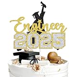 Aeryourtar Congrats Engineer 2025 Cake Topper, Future Engineer/Congrat Grad, Class of 2025 Graduation Party Decoration Supplies, Black and Gold Glitter