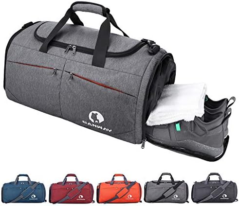 CANWAY Sports Gym Bag, Travel Duffel bag with Wet Pocket & Shoes Compartment for men women, 45L, Lightweight(Black)