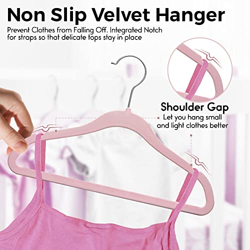 Techzoo 50 Premium Baby Velvet Hangers - 11" Inch Non-Slip Baby Hangers, Ultra-Slim Space-Saving Children Hangers - 360° Swivel Hook, Strong & Durable Infant & Toddler Clothes Hangers - Pink #TOP7