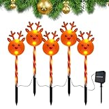 5 Stück Solar Weihnachtsbeleuchtung Aussen, wasserdichte Weihnachts Solarleuchten, Weihnachts LED Solar Pfahl Lichter für Außen Hof Rasen Terrasse Garten Rasen Weihnachtsdekoration (Elch)