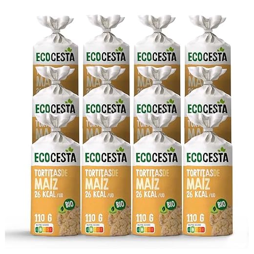 Ecocesta - Pack de 12 Unidades de 110 g de Tortitas Ecológicas de Maíz - 110 g - Sin Azúcar Añadido y Sin Gluten - Aptas para Veganos - Alto Contenido en Hidratos de Carbono