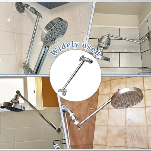 Rain Shower Head Extension 12 Inch Adjustable Rain Shower Head Extension Arm Stainless Steel Shower Head Holder G1/2 Universal Connector Compatible (Chrome Finish)