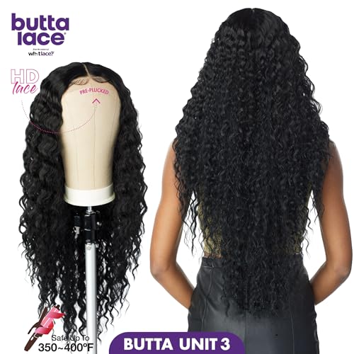 Sensationnel Butta Lace Wigs - Unit 3 Extra Wide 5 Inch Deep Parting Synthetic Preplucked Hairline Glueless Lacefront (1B OFFBLACK)
