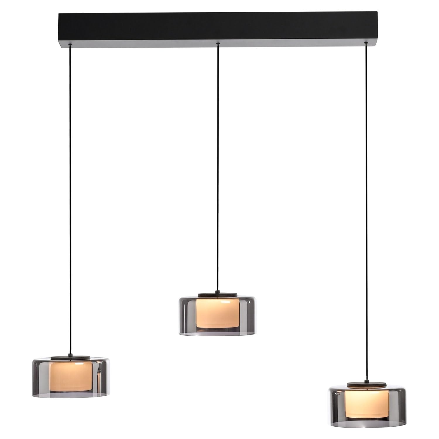 Paul Neuhaus LED-Pendelleuchte - 66 x 180 cm - 3-flammig - Rauchfarben - Schwarz - Metall - Glas - dimmbar