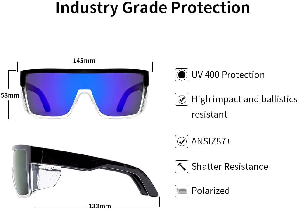 Safety Polarized Sunglasses for Men and Women UV400 Protection and Includes Removable Side Shields,ANSI Z87