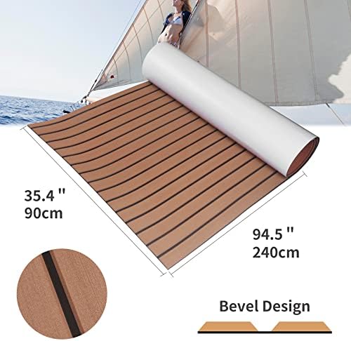 MIJOBS EVA Teak Decking for Boats, Boat Decking Sheet Anti-slip and High-temperature Resistant DIY Self-adhesive Teak Floor Mat for Yachts, RVs, Boats, Gardens, Brown