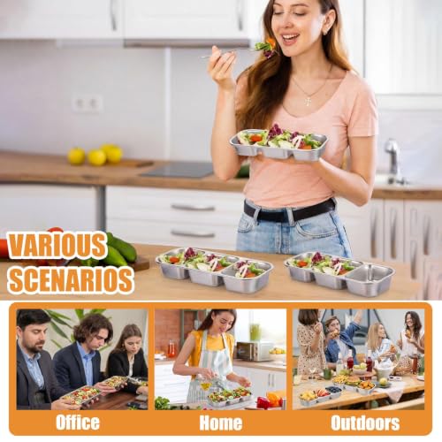 Image of 8 Sets Stainless Steel Snack Containers with Lids, 3-compartment