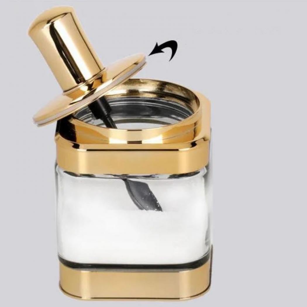 Glass Condiment Spice Jars 2PC With Lids And Spoons Gold 11oz