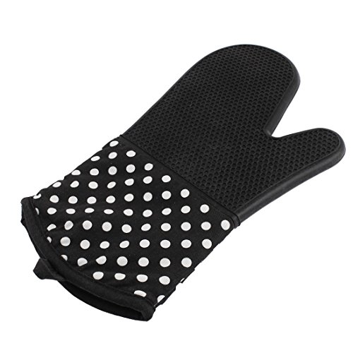 Ruilogod Patrón de Puntos Cocina Hogar No resbalón Resistencia al calor Horno Guante Negro