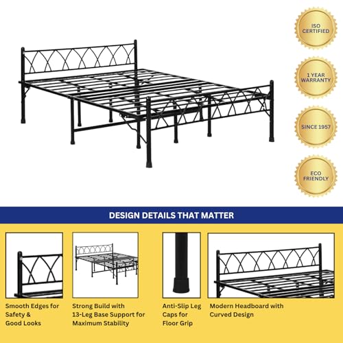Image of DELITE KOM Mario Metal Bed | King Size Folding Metal Bed (6.4ft x 6ft) Foldable, Portable, No Installation | Strong Steel Frame | Powder Coated | for 75 inchx72 inch Mattress | Glossy Black |1 Year Warranty