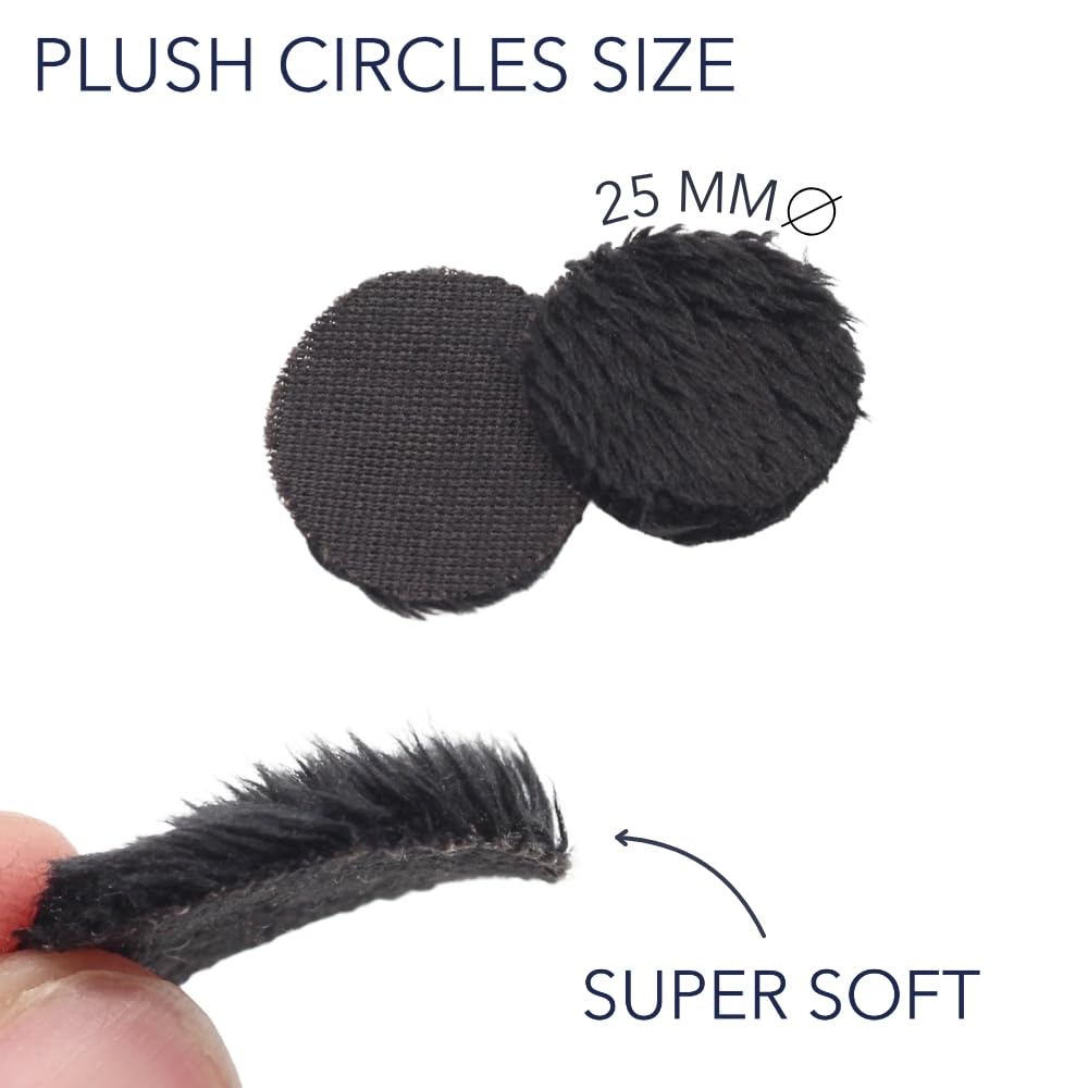 URSA Plush Circles - Couvertures VBL en fourrure courte de 5 mm de long. Réutilisable et super doux. 25 mm de diamètre (9x cercles + 30x collants, noir)