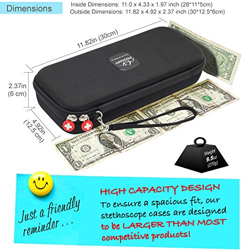 Prohapi Hard Stethoscope Case, Large Stethoscope Carrying Case With Id Slot, Compatible With 3M Littmann/Adc/Omron/Mdf Stethoscope Includes Mesh Pocket For Nurse Accessories (Black) #TOP5