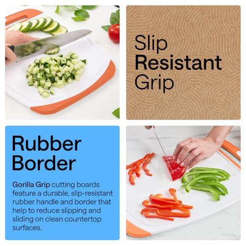 Image of GORILLA GRIP BPA-Free Reversible Kitchen Cutting Board Set of 3 US Designed, Nonporous, Juice Grooves Catch Liquid, Slip Resistant Border, Dishwasher Safe Large Food Chopping Boards, Lime Orange Lemon