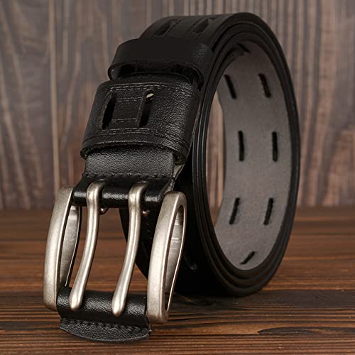 Double Prong Leather Belt - Heavy Duty Stitched Grommet Holes for Unisex Work and Casual Wear2