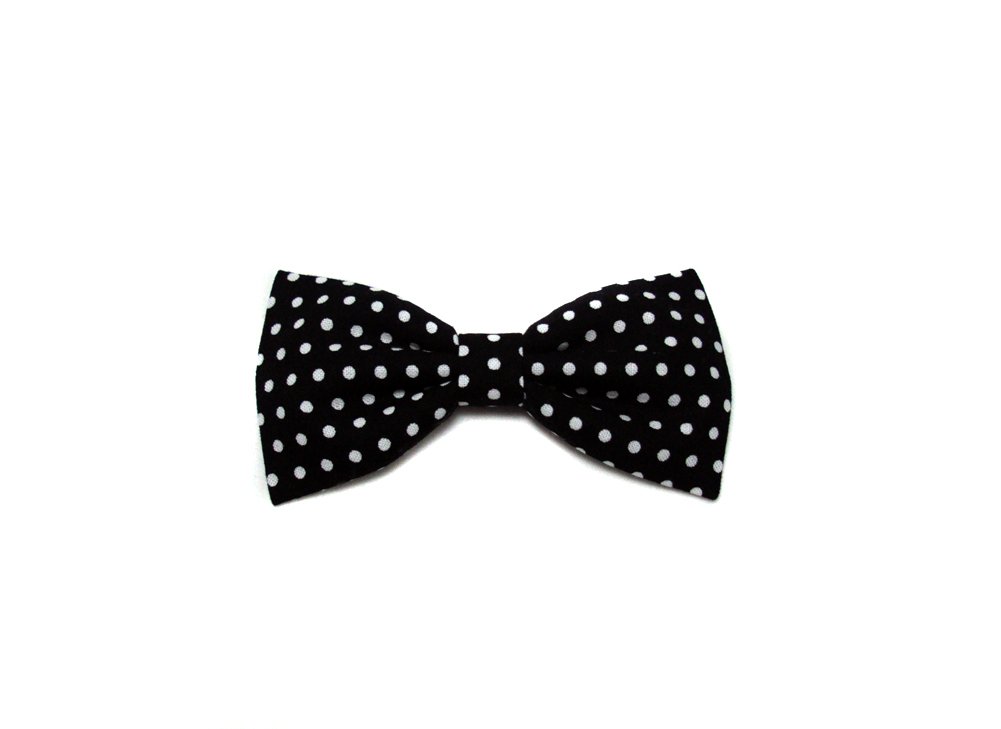 Mini Black and White Polka Dots Hair Bow (Thin Blue Headband)