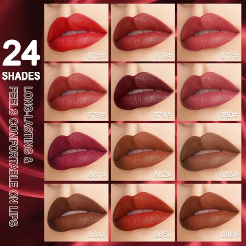 Image of evpct Rich Rose Velvet Matte Lipstick, High Pigmented Slim Lipstick Long Lasting Waterproof for Women Gift, Velvet Silky Lip Stick Stain Color Makeup Blendable 24 Hours Original Makeup Labiales, 881#
