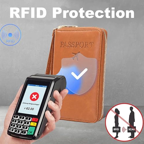 Multi-Functional RFID Passport Wallet, Passport Holder Holder for Travel Essentials, Secure ID Card Organizer with Anti-Theft Protection, Slim Leather Travel Wallet for Women Men (Black)2