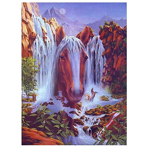 Hescn Diamond Painting Diamant Broderie Mosaïque Full Drill Point De Croix Cristal for Home Wall Decor Kits Complets Arts Craft 5D DIY Cheval Fantaisie,20X25Cm,Diamant Rond Cover