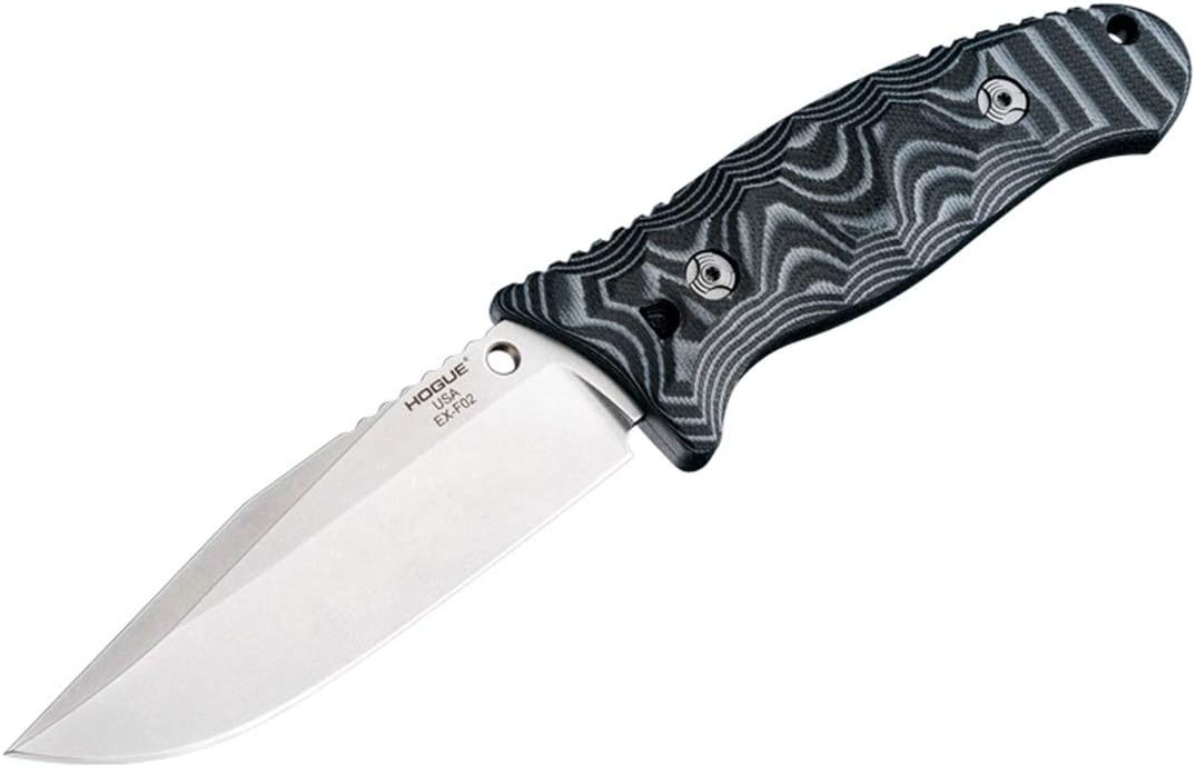 Hogue Elishewitz EX-F02 Fixed 4.5" 154CM Stonewashed Plain Clip Point Blade, Black G-Mascus Handles, Auto Retention Sheath - 35279