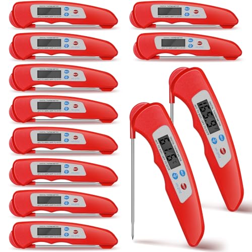 Xuhal 12 Pcs Digital Meat Thermometer with Probe Waterproof Instant Read Foldable Food Thermometer with Magnet for Kitchen Grilling Cooking Turkey Baking BBQ(Red)