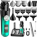 6-in-1 Hair Clipper Beard Trimmer for Men, IPX6 Waterproof Electric Shaver Razor&Cordless Hair Clipper Grooming Kit Hair Trimmer for Nose, Body, Face and Mustache, Gifts for Men (Green)