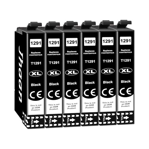 Jhaan T1291 Cartuchos de Tinta Compatibles para Epson T1291 para Epson Stylus SX235W SX445W SX435W SX420W WF3520 Stylus Office BX305FW (6 Negro)