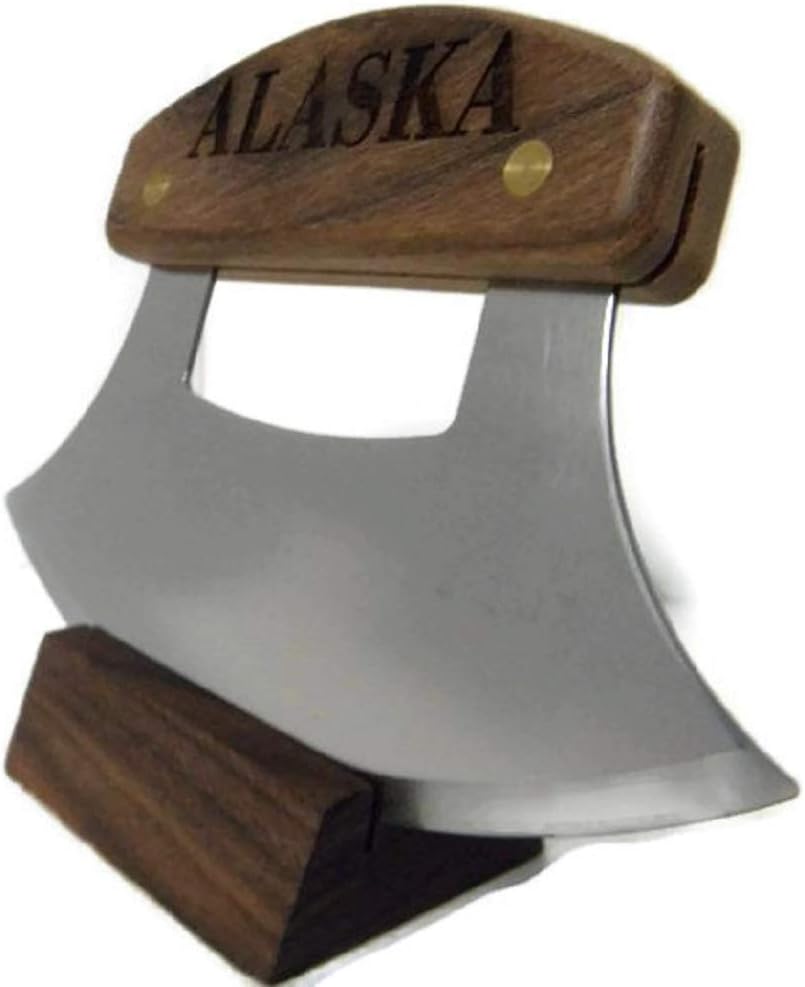 Alaskan Ulu, Inupiat Style with Alaska Etched Walnut Handle 6 Inch
