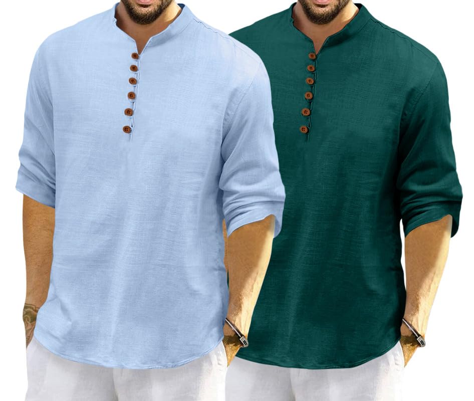 Image of ROYALSCOUT Men's Cotton Polyester Blend Solid Regular Fit Full Sleeve Short Kurta | Ethnic, Lightweight Summer Kurta for Daily & Occasion Use
