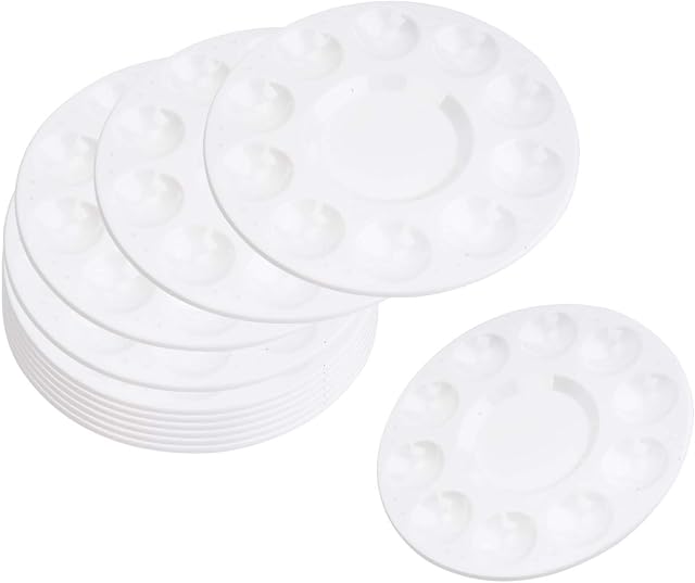 Lawei 24 Pcs Paint Palette Tray Plastic 10 Well Round Watercolor Painting Palettes for DIY Craft Artist Professional Art Painting