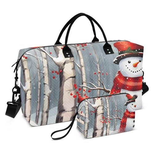 Large Travel Duffel Bag, Christmas Snowman Forest Snow Sport Tote Gym Bag, Shoulder Weekender Overnight Bag for Women Men, Carry On Luggage with Toiletry Bag