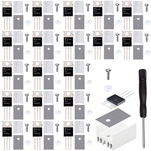 Youmile 20 piezas RFP30N06LE 30A 60V Mosfet Transistor N-Channel Power MOSFET Transistor ESD Clasificado TO-220 con arandela de tornillo de disipador de calor Destornillador de silicona de goma