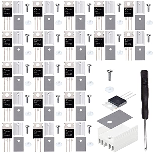 Youmile 20 stuks RFP30N06LE 30A 60V Mosfet Transistor N-Channel Power MOSFET transistor ESD geclassificeerd TO-220 met radiatorschroef sluitring rubber siliconen schroevendraaier voor Arduino