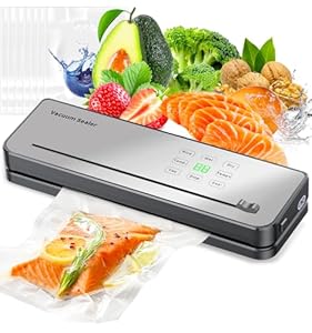 Vacuum Sealer Machine, ESoundvol 8-in-1 Vacuum Sealer Flexible Temperature Control, Built-in Cutter and Visible LED Display for Dry and Moist Food Fresh Preservation with 10Pcs Vacuum Sealer Bags